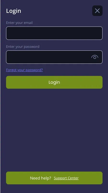 Jazzy Spins login screen with email and password fields